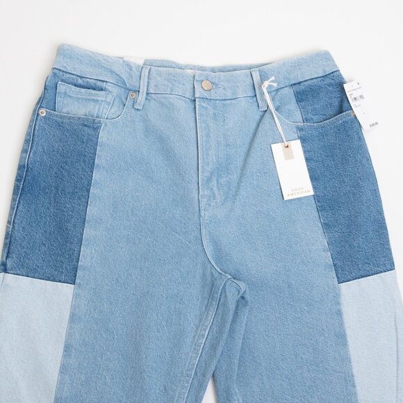 Good American Patchwork Jeans Good Icon Relaxed Straight Ankle Size 14/ US 32 - Picture 5 of 14